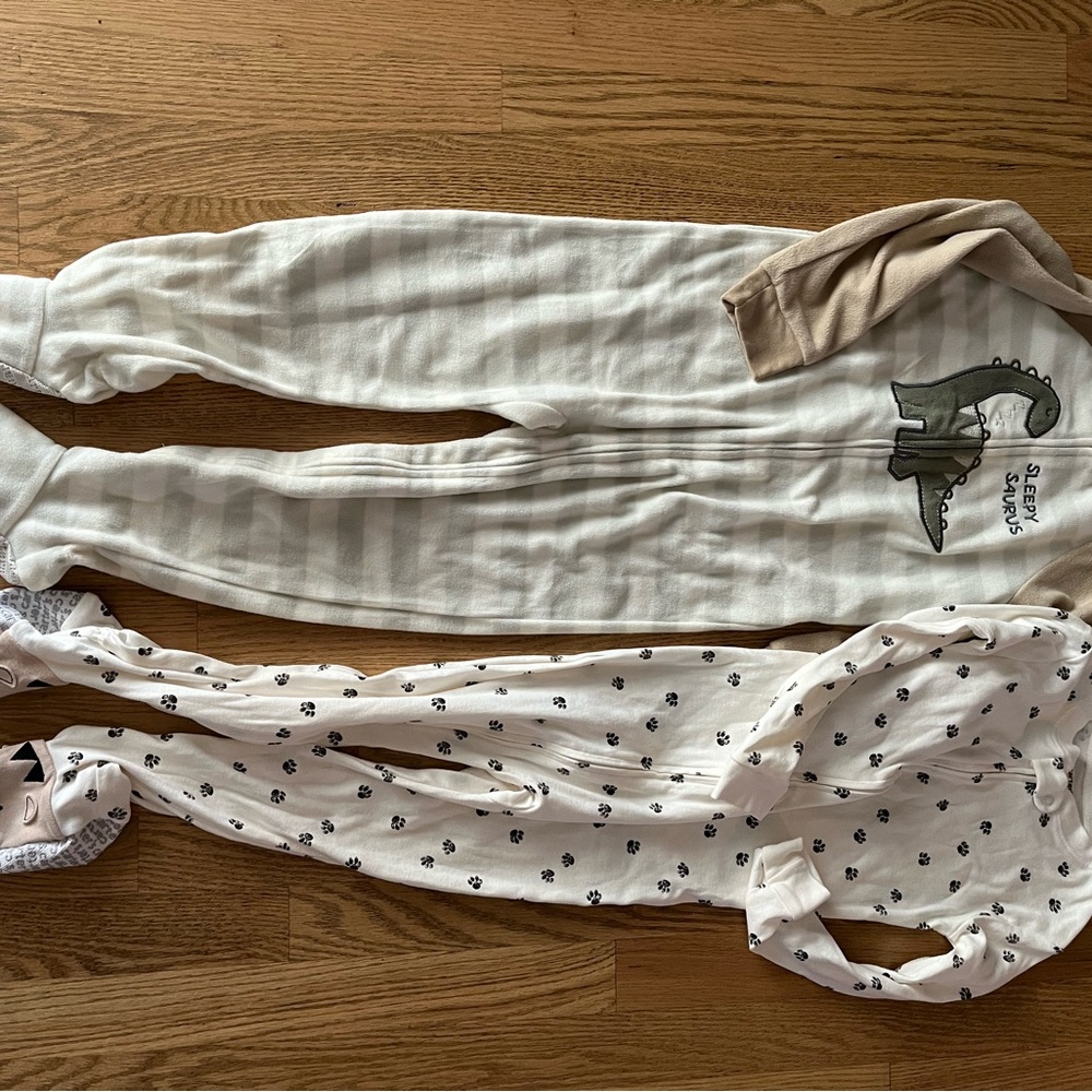 Striped and Paw Print Footed Pajamas